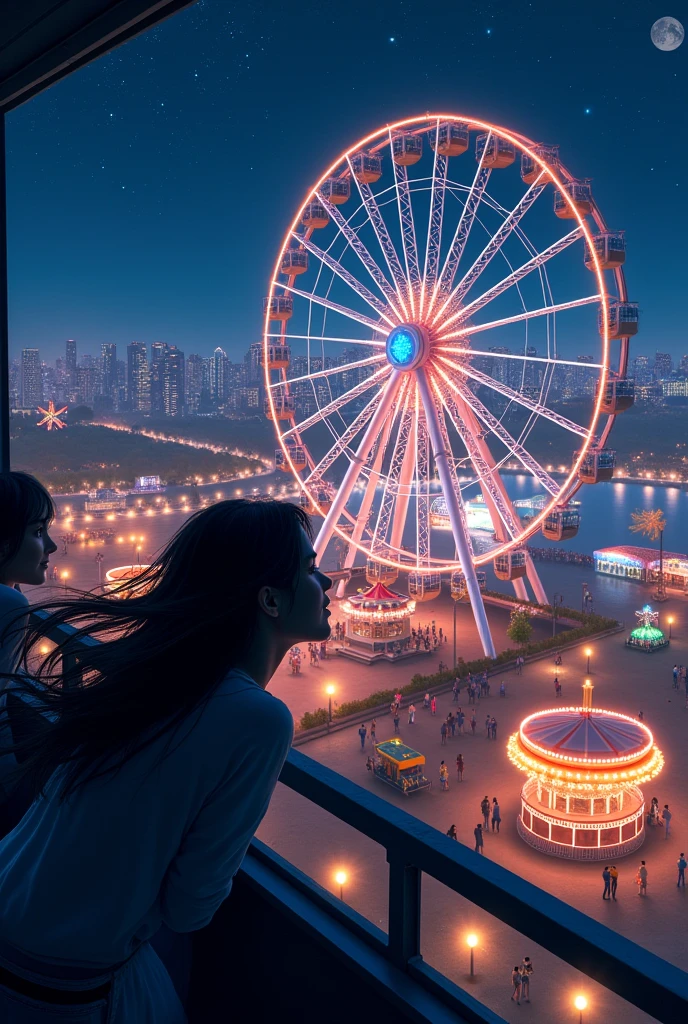 View from the top of the Ferris wheel at night 