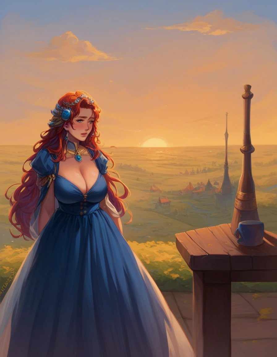 score_9, score_8_up, score_7_up, source_anime, 1 woman, , euphoric emotions, Renaissance top, chubby, skindentation , lize1st, hair ornament, pretty girl, (sharp and tense emotions:1.1), tavern, sunset, volumetricand specular lighting, ((large sagging chest)) ((art by norman rockwell)) ((art by BlushedArts))
((Safe for work)) ((dynamic angle)) ((very long multicolored hair)) ((realistic anime))