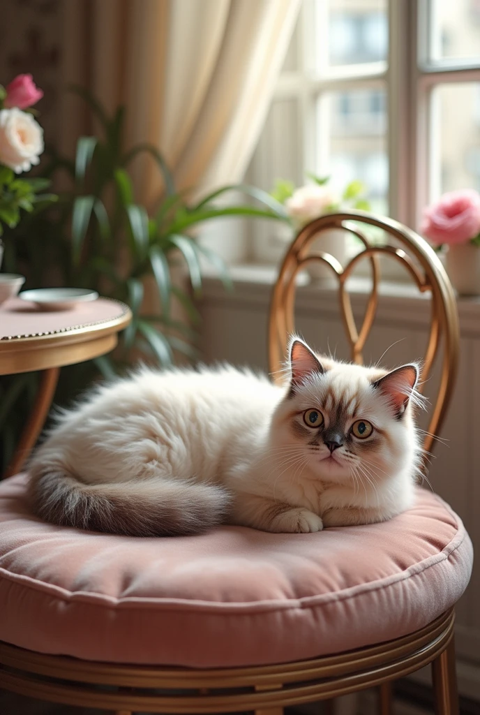 French cat breed, thick fur and semi-punch face