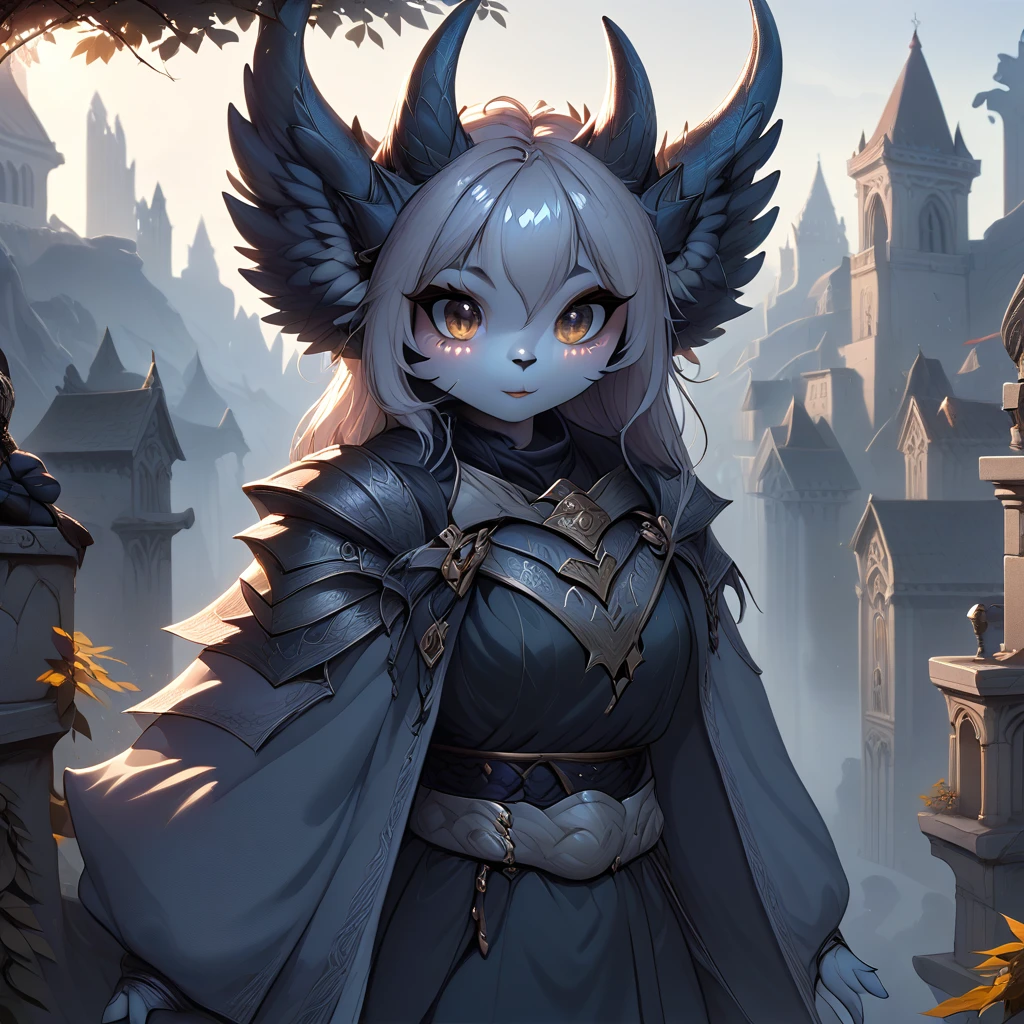 Female Gargoyle. Official Art – Charecter profile. An Award-Winning Digital Masterpiece In 4K Ultra HD, Extreme Detail And Intricate Realism. Symmetrical Face. This Concept Art Brought To Life By The Hands Of Artists Like Wlop & Artgerm In A Stunning 2D Vector Illustration.Background Is A Panoramic Vista.
