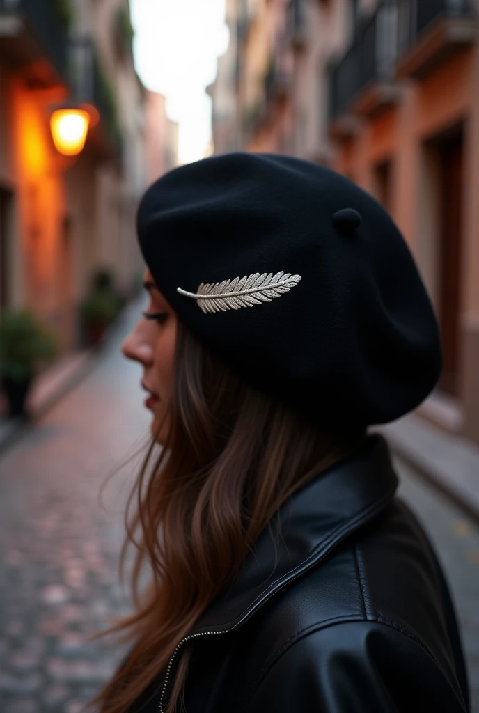 Black beret with a feather logo