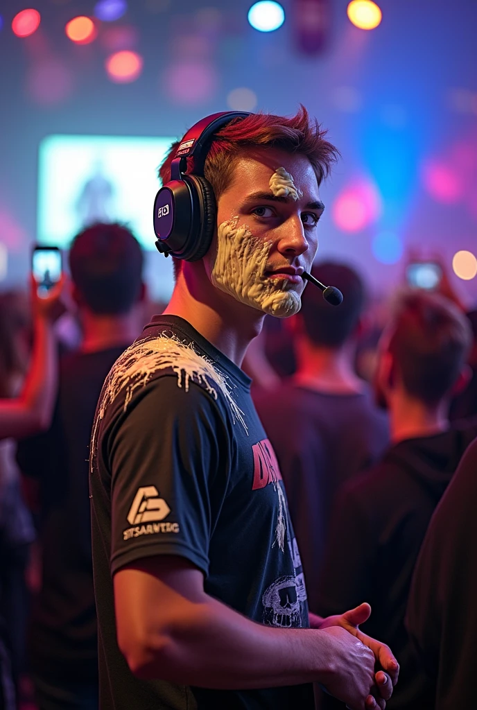 Monesy, a renowned Counter-Strike 2 pro player, in an unexpected and humorous twist, with his face completely covered in a thick layer of mayonnaise.