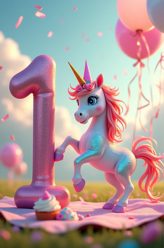 Birthday unicorn with the number 1