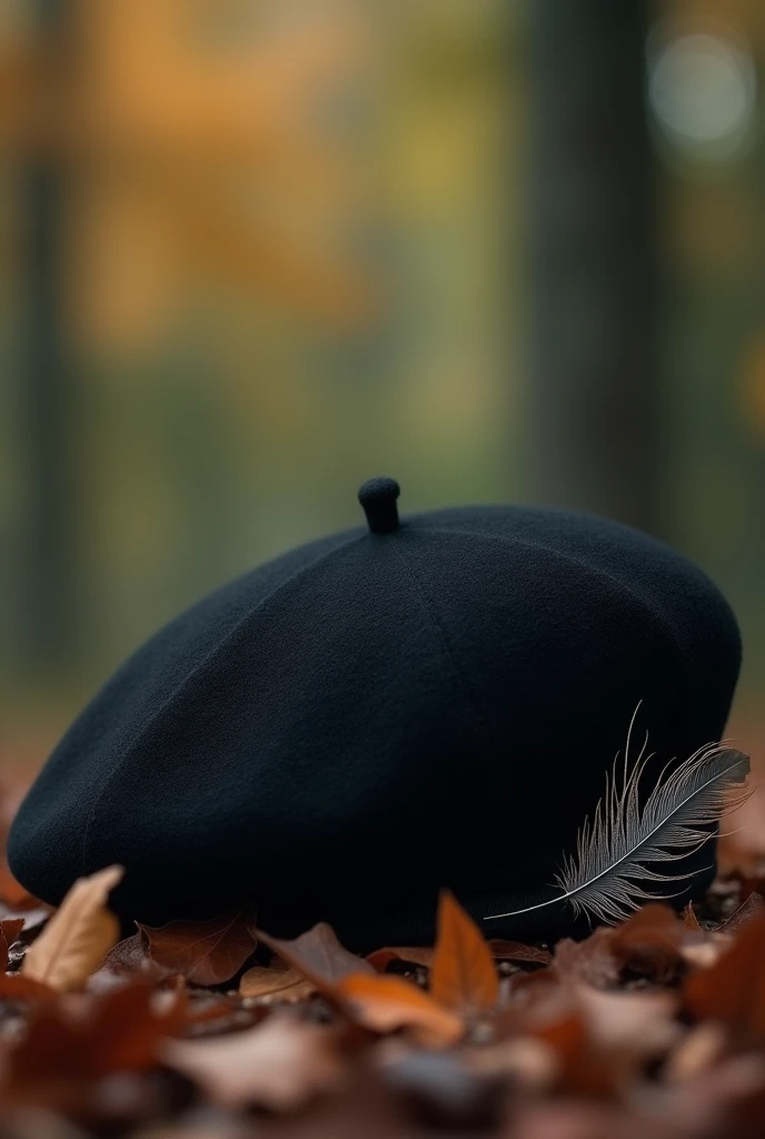 Black beret with a feather in vector