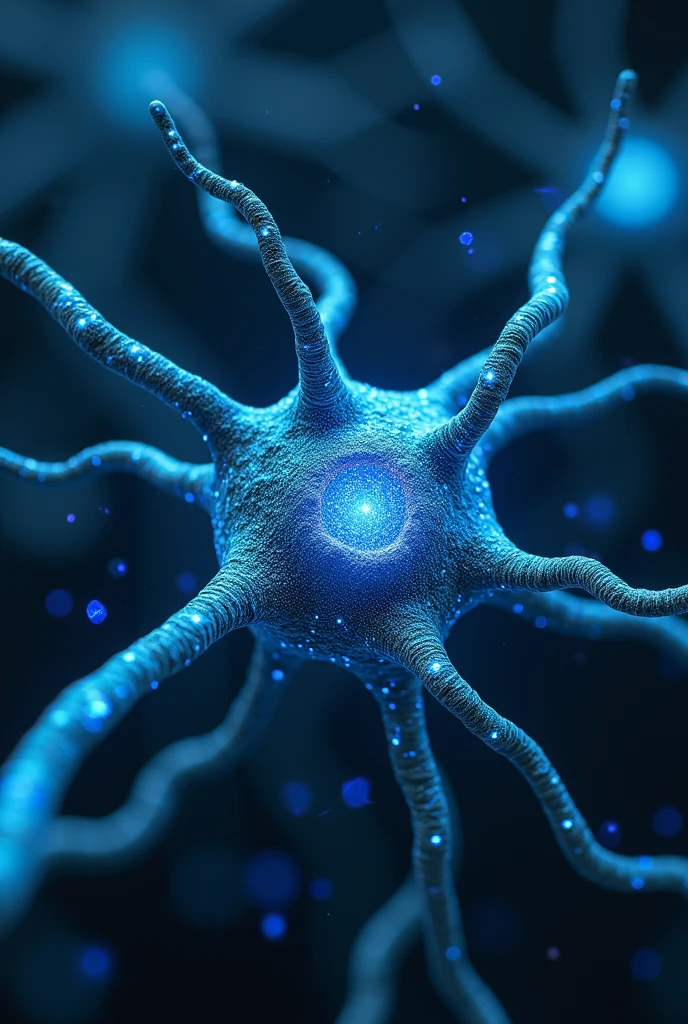 create a design of a neuron which is, with artificial intelligence. biological and has a robotic and technological look
