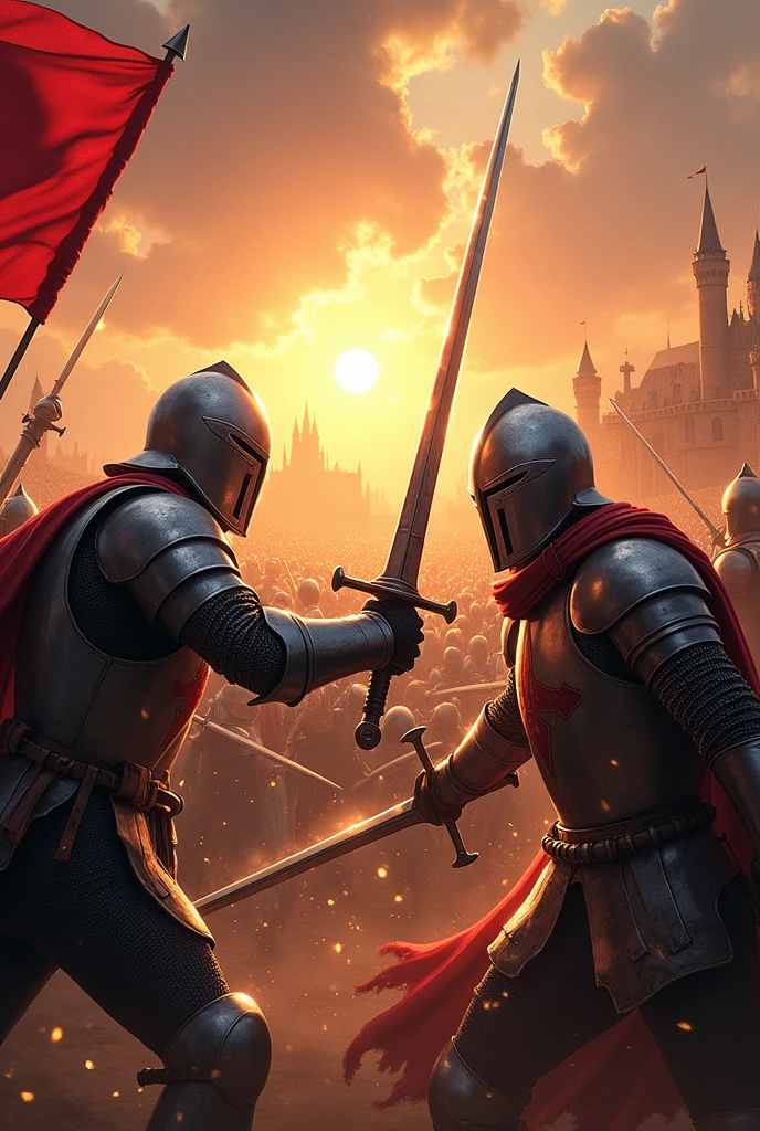 Create a gamer banner for twitch, named cviperlow with knights around fighting with swords