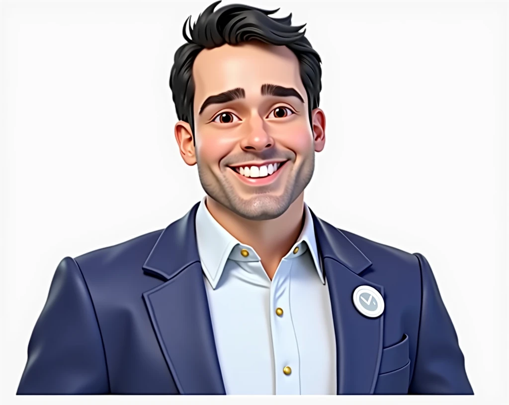 Cartoon character of a man in black glasses and blue shirt, animation character, stylized character, animation style rendering, 3d stylized, Arnold Maya rendering, Stylized 3D rendering, toon render screenshot, 3d character, 3d character, Stylized 3D rendering, 3D character rendering, cartoon character, Personagem de close up, character posing, (Pixar-style) (master part:1.2) (bokeh) (best qualityer) (skin detailed) (detailed texture) (8k) (Argilla) (cinematic lighting) (sharp focus). Create an avatar of a smiling orthopedic doctor in his 30s or 40s, with short dark hair and light-colored eyes. He is wearing a blue blazer over a light-colored collared shirt and has a friendly expression with a slight smile. The avatar should have a white background and convey a clean and professional appearance, suitable for a healthcare setting.