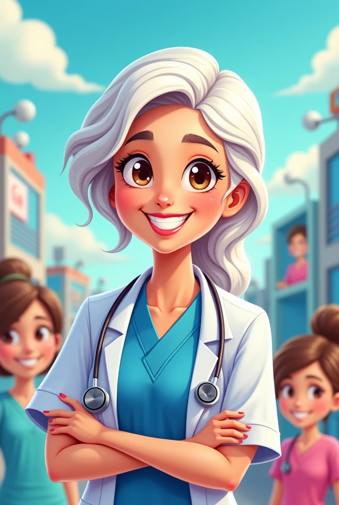 Happy Doctor's Day image female doctor brown eyes white hair cartoon