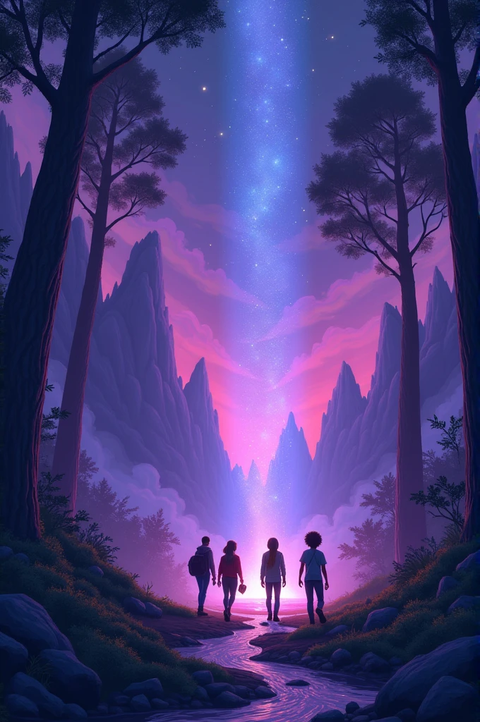 Title: Adventures in a Parallel World

Genre: Science fiction, Adventure

Duration: 90 minutes

Act 1: The Discovery
Scene 1: The Introduction
Location: a small town, Around 8 PM. It's a quiet night, And a group of friends gather at Carlos' house.

Main characters:

Carlos: Group Leader, Curious and brave.
Lucy: Intellectual of the group, Always with a book in hand.
diego: Tech lover, Gadget specialist.
Well: Athlete of the group, Always in action.
Dialogue:

Carlos: "Hey! I have to show you something I found in the forest."
Lucy: "what is? Don't tell me it's another one of your jokes."
Carlos: "This is for real this time. You won't believe this."
SCENE 2: The Portal
Location: A clearing in the forest, Where a strange glow emanates from among the trees.

action:

The friends follow Carlos to the clearing. Over there, They discover a bright portal floating in mid-air, Emitting a pulsating light.
Dialogue:

Well: "This doesn't look normal at all, guys."
diego: (Taking photos with his phone) "This is amazing... I've never seen anything like this."
Lucy: "We shouldn't get closer, We don't know what it is."
Carlos: (Unable to resist) "I'm just going to take a look..."
Carlos approaches the portal and, Before the others can stop him, He's absorbed by it. Without hesitation, His friends follow him.

Act 2: The Parallel World
Scene 3: First Contact
Location: A strange landscape where the sky is purple and gravity seems to fluctuate.

action:

The friends fall from the portal and land on a soft, strange ground. Everything around them seems to constantly change; The mountains are moving, The rivers flow in reverse.
Dialogue:

Lucy: "This isn't a dream, TRUE?"
diego: "Look how those stones are floating... Gravity is crazy here!"
Well: "We need to find Carlos and get out of here as fast as possible."
Scene 4: The Return is Difficult
Location: A forest of translucent trees that emit melodious sounds