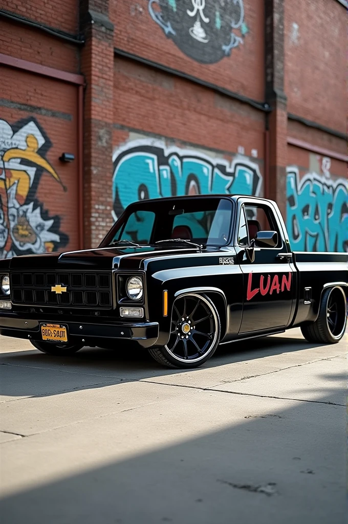 A photo of a lowered truck with 'Luan' written on it.