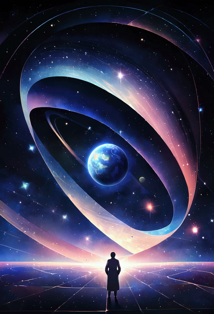 "A dynamic illustration of spacetime curvature, with a grid-like representation of space being warped by a massive object, like a planet or a star. The background is a deep space scene, with stars and galaxies, emphasizing the vastness of the universe. The image is scientific but artistically appealing, showing the bending of light around the object."