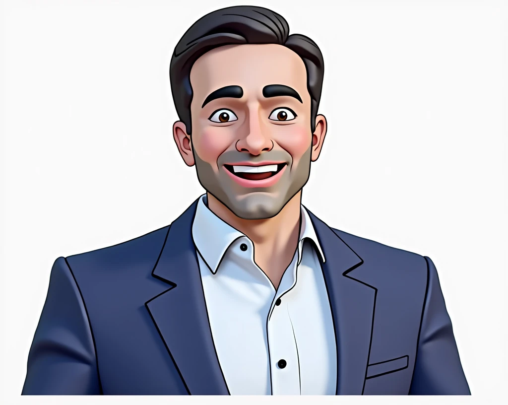 Cartoon character of a man in black glasses and blue shirt, animation character, stylized character, animation style rendering, 3d stylized, Arnold Maya rendering, Stylized 3D rendering, toon render screenshot, 3d character, 3d character, Stylized 3D rendering, 3D character rendering, cartoon character, Personagem de close up, character posing, (Pixar-style) (master part:1.2) (bokeh) (best qualityer) (skin detailed) (detailed texture) (8k) (Argilla) (cinematic lighting) (sharp focus). Create an avatar of a smiling orthopedic doctor in his 30s or 40s, with short dark hair and light-colored eyes. He is wearing a blue blazer over a light-colored collared shirt and has a friendly expression with a slight smile. The avatar should have a white background and convey a clean and professional appearance, suitable for a healthcare setting.
