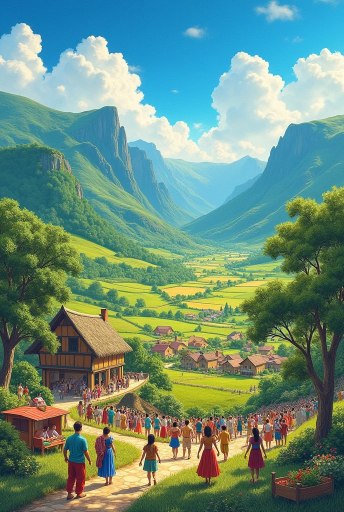 A drawing that encompasses the following concepts, about the territory, Population, NATURE AND CULTURE, that is easy to draw, easier