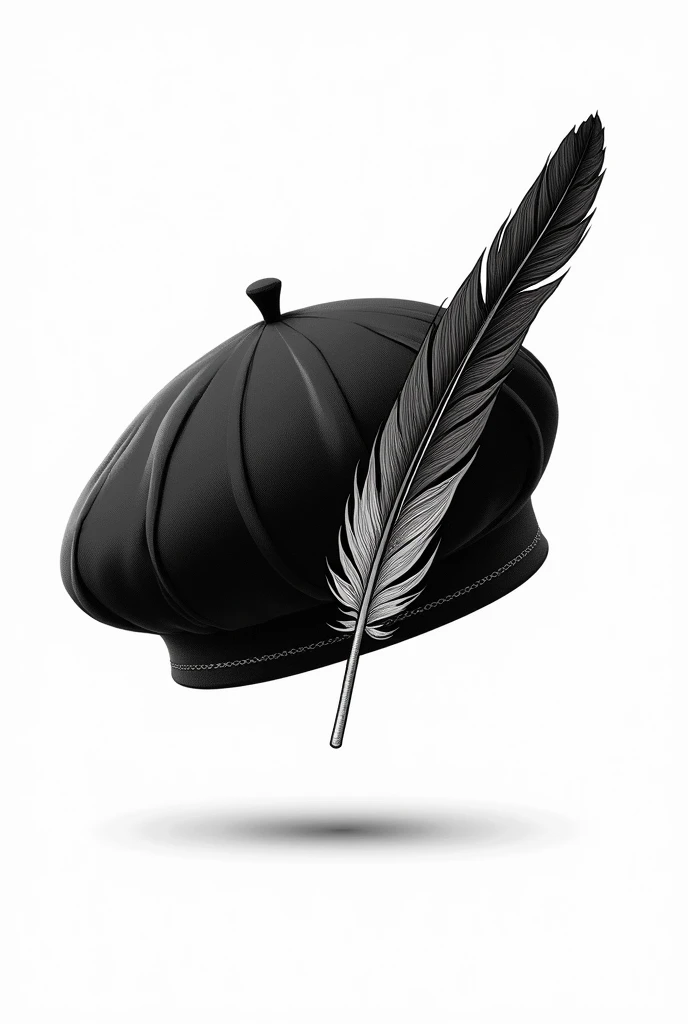 Black beret with a feather in black and white vector without background other beret style rustic style