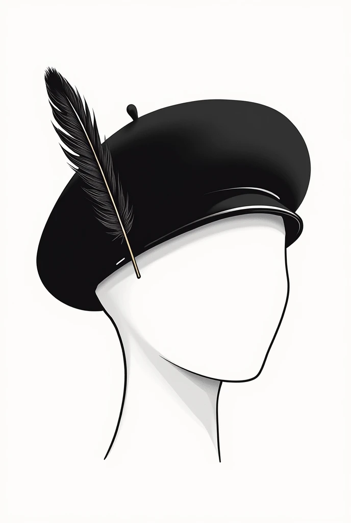 Black beret with a feather in black and white vector without background other beret style