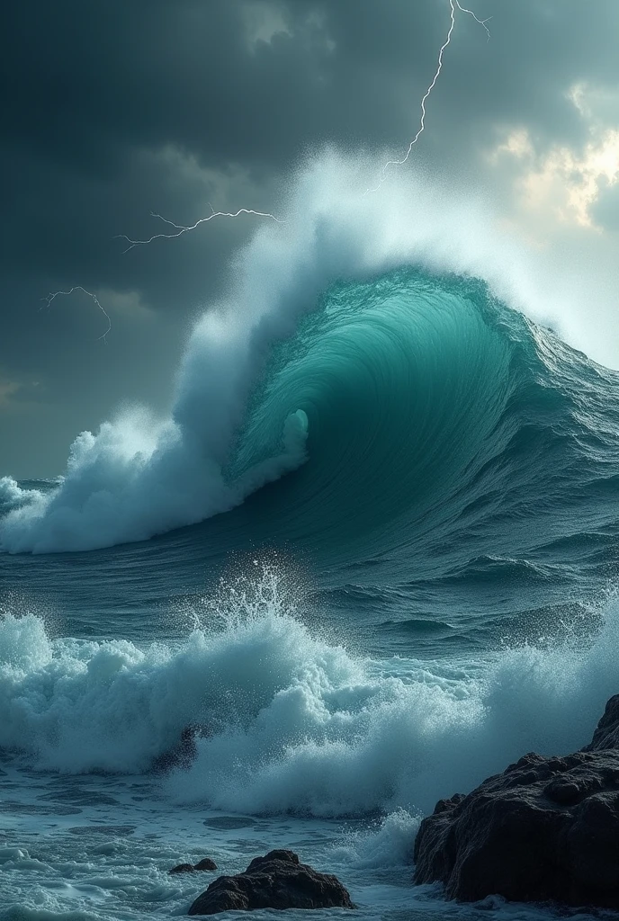 dark big wave in a stormy day,4k