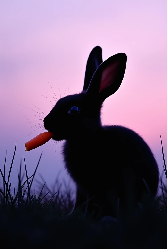 Generate the silhouette of a rabbit eating a carrot 