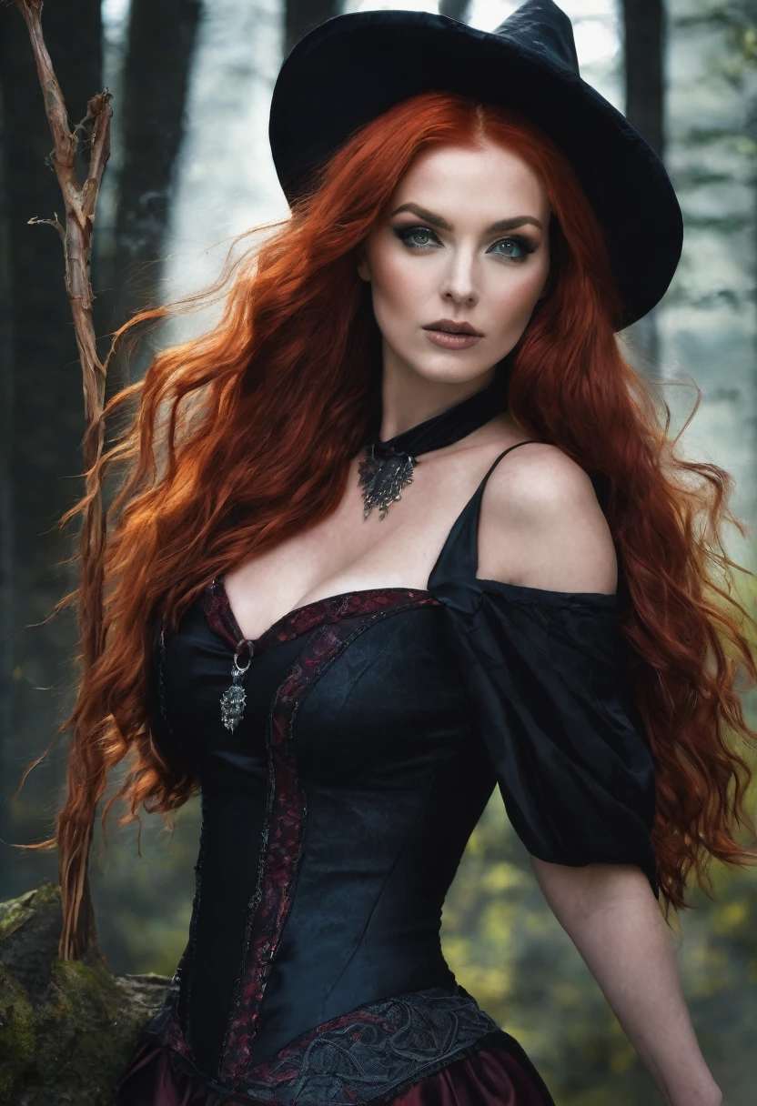 Beautiful sexy red-haired witch