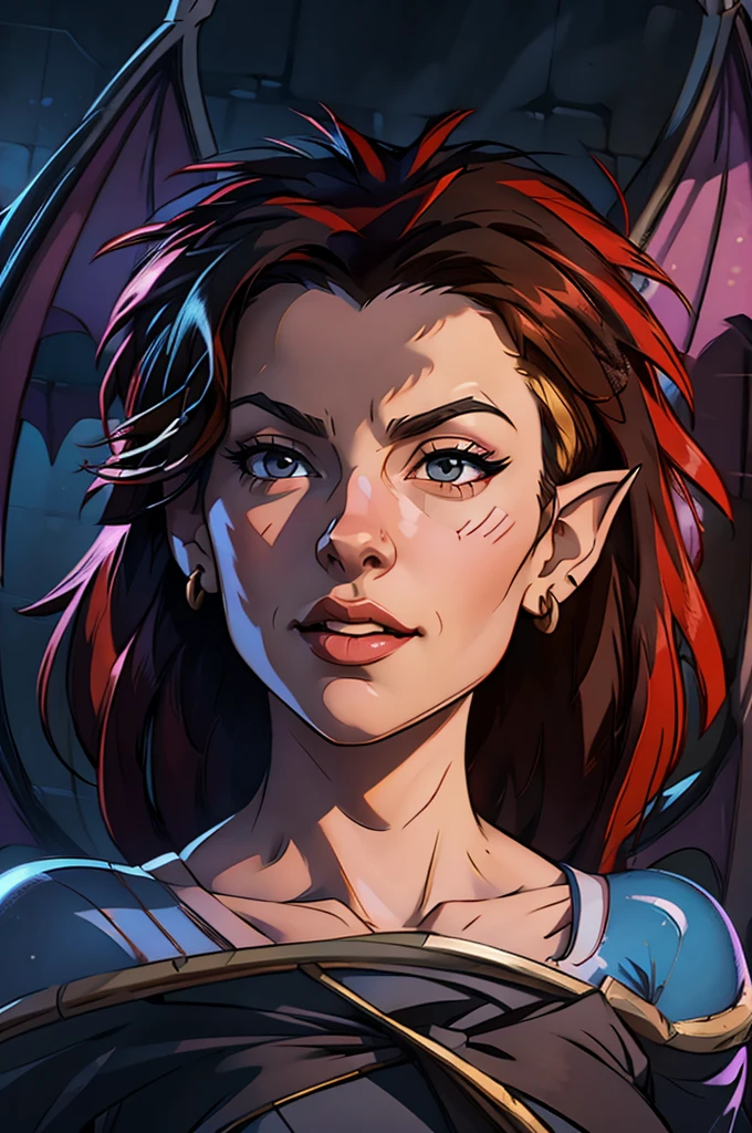 Female Gargoyle. Soft kind, espressive face. Official Art – Charecter profile. An Award-Winning Digital Masterpiece In 4K Ultra HD, Extreme Detail And Intricate Realism. Symmetrical Face. This Concept Art Brought To Life By The Hands Of Artists Like Wlop & Artgerm In A Stunning 2D Vector Illustration.Background Is A Panoramic Vista.
