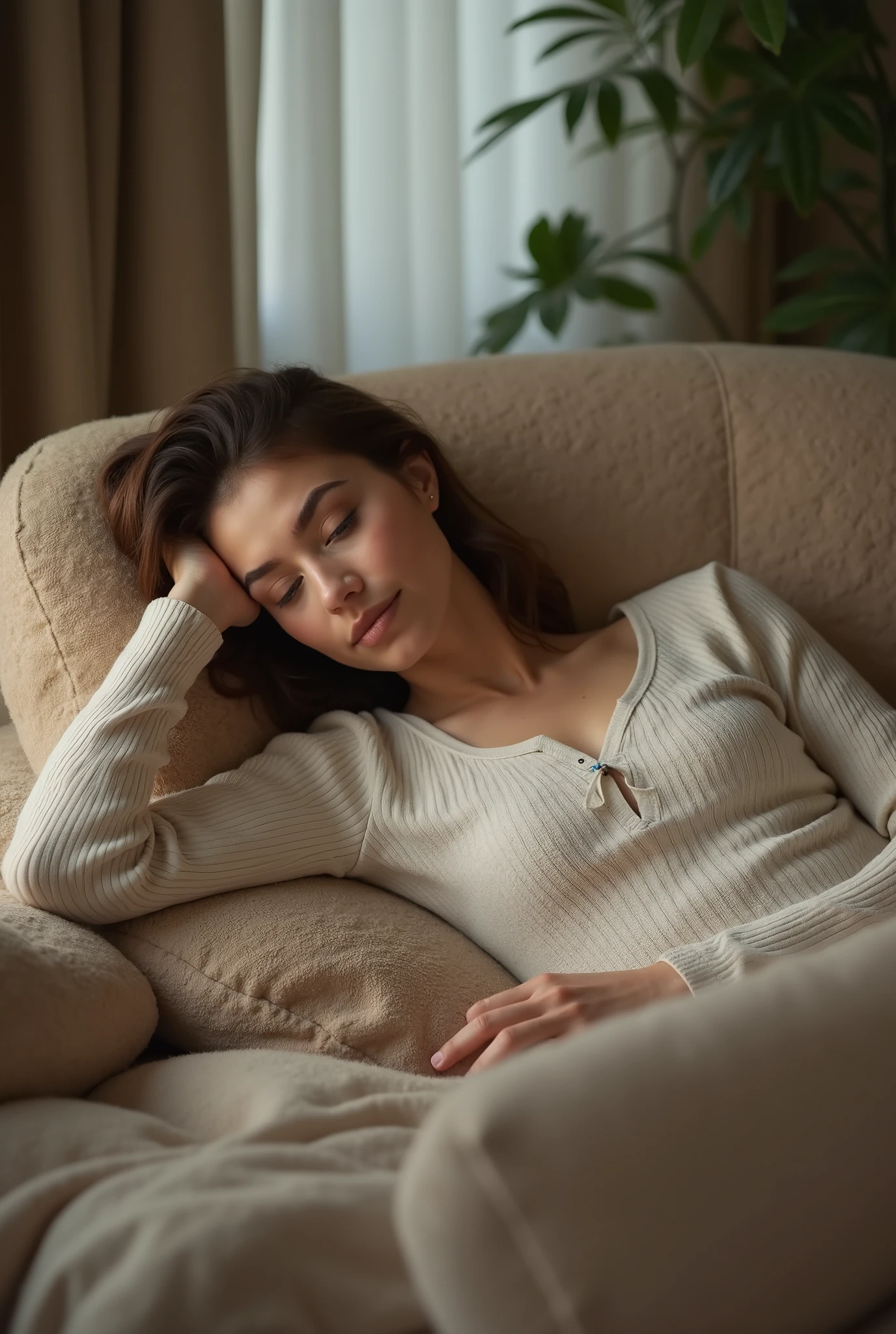 A woman dozing on her favorite sofa 