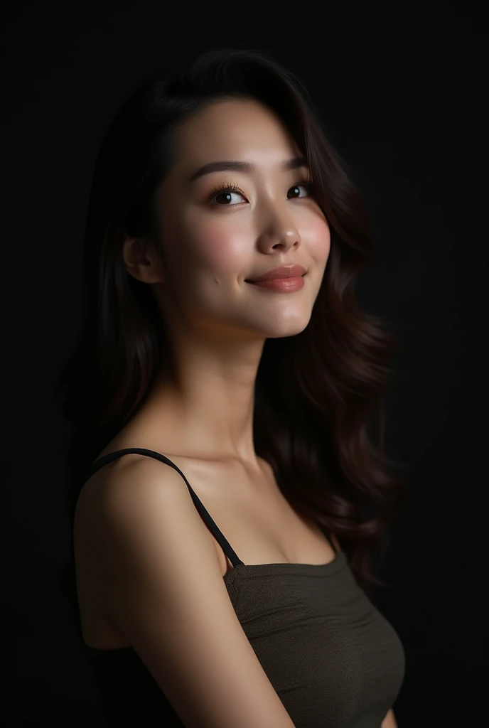(((One person,alone))),(Highly realistic photos, High resolution, Detailed face, Beautiful Eyes) Japanese women, 30 years old, Modern beauty standards, Glamorous body, Akina Nakamori,Healthy Body,Spread your legs、Thin lips、smile、Black Background