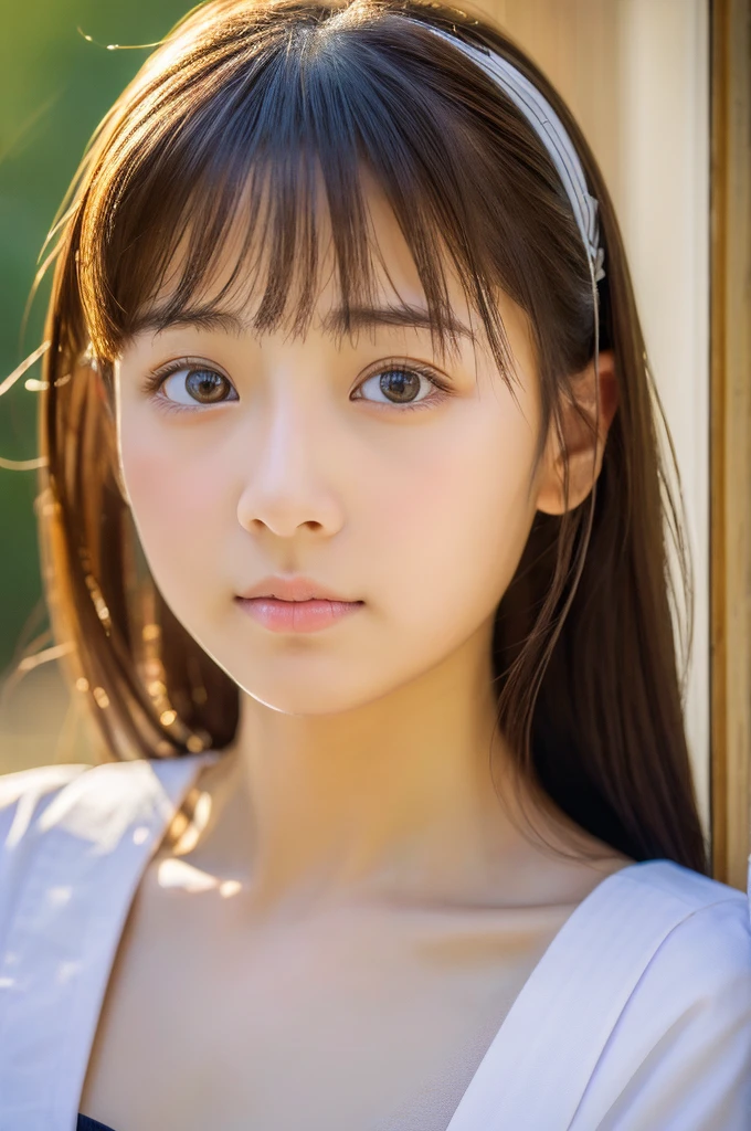 ((highest quality, masterpiece :1.3)), Photorealistic、Ultra-high resolution、Natural skin texture、Hyperrealism、close-up、Beautiful Japanese girl、Shining eyes、bigger breast、Tight uniform、Sad look