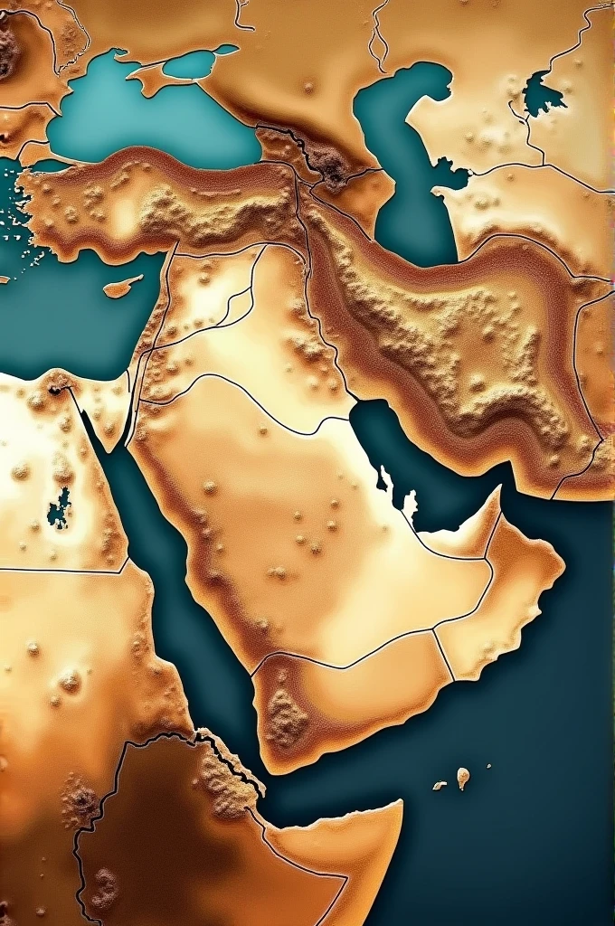 Create a map of the Middle East without country names in shades of brown