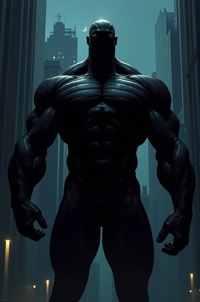 All black character ,faceless and muscular 