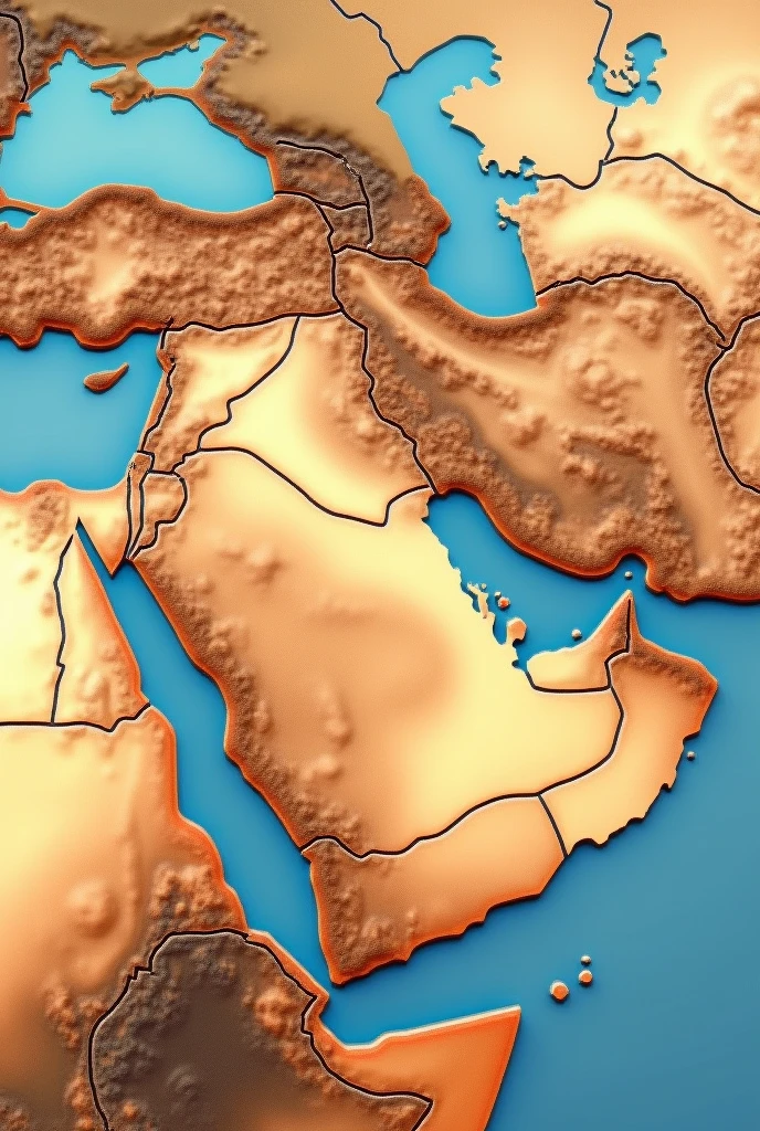 Create a map of the Middle East without country names in shades of brown