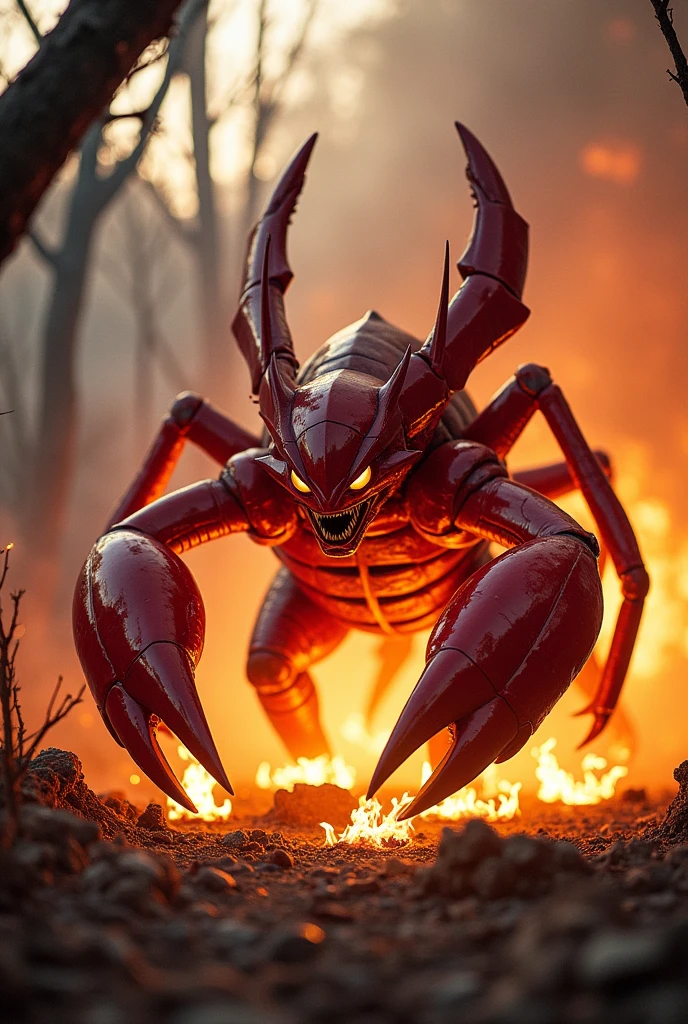 Pokemon scizor walking out of fire