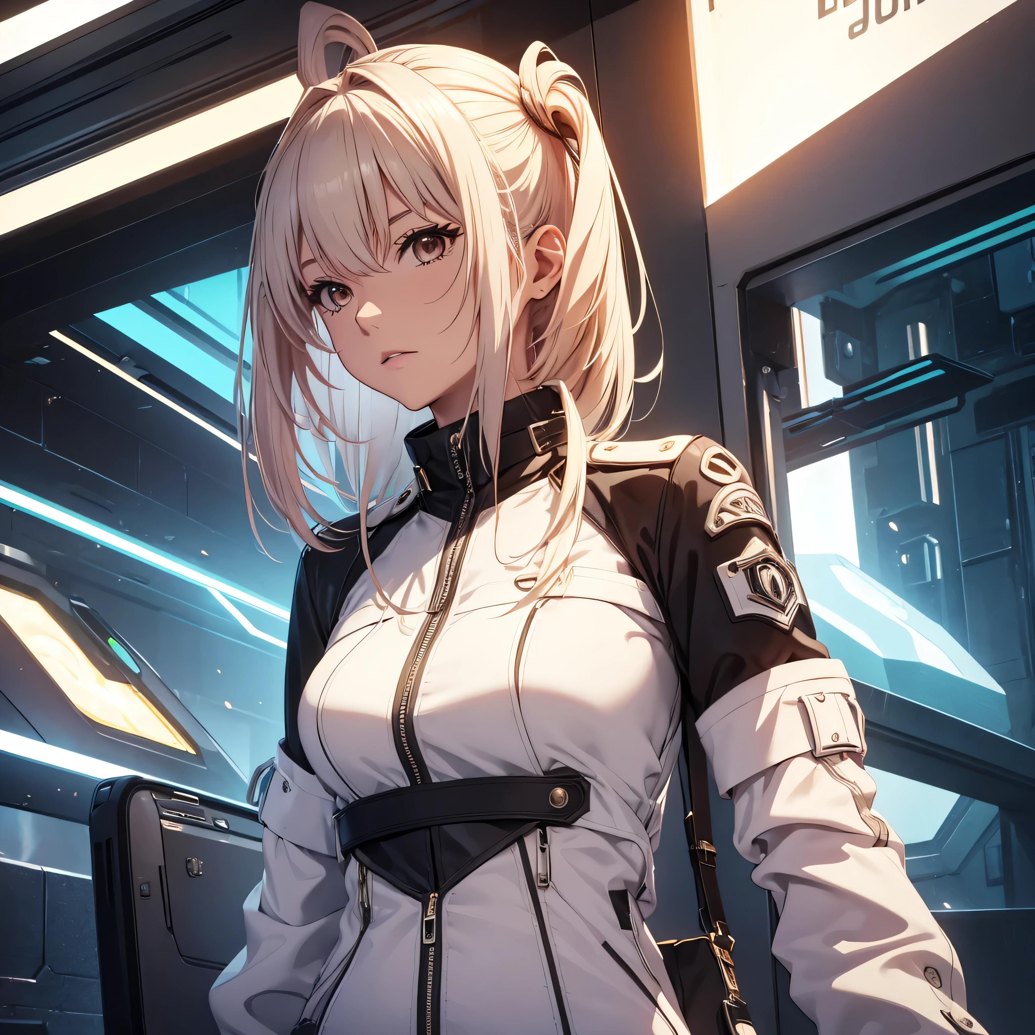 Make the character Chisato in a futuristic outfit in a social and luxurious setting..