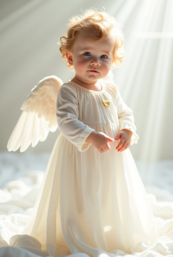 Little angel boy baptism white background