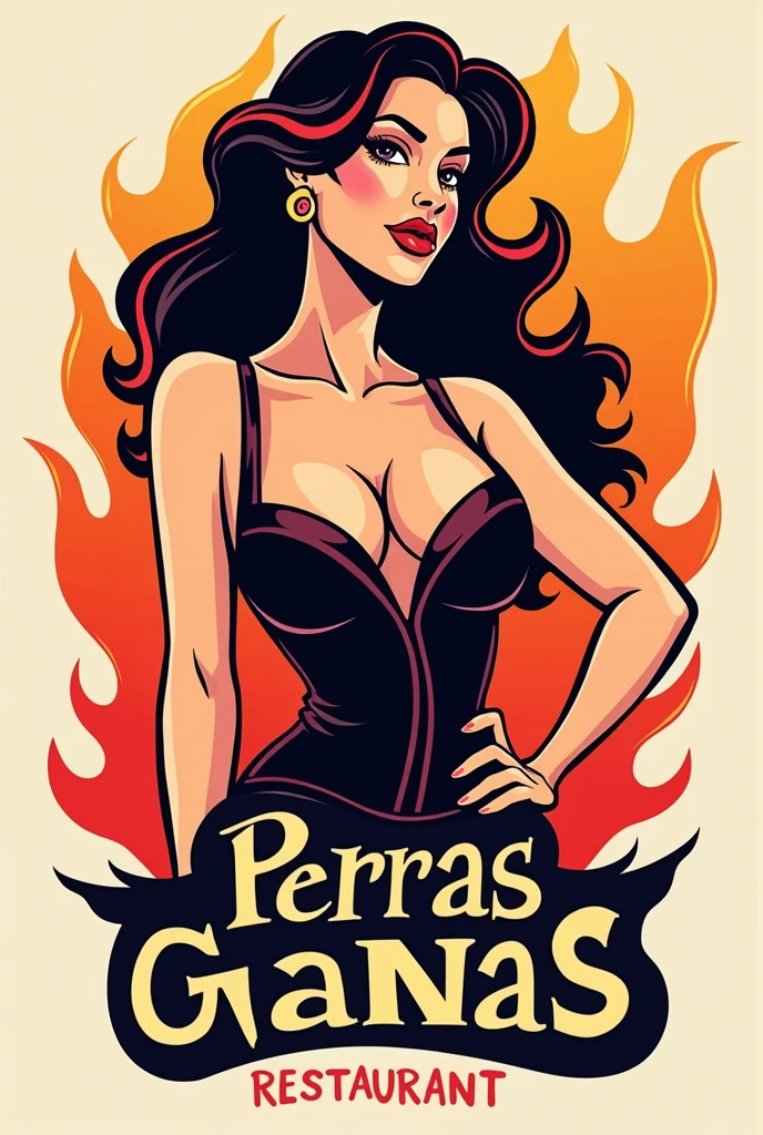 Logo for a restaurant called perras ganas Include a sexy sexual style bitch