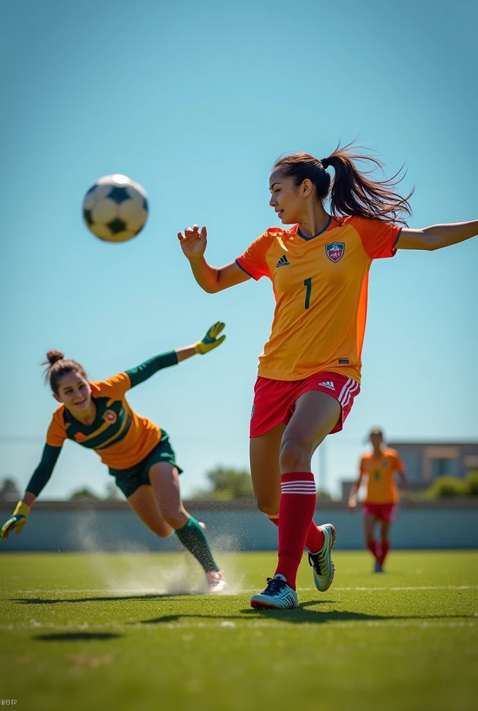there are two girls playing soccer on a field with a ball, sports photography, playing soccer, sport photography, wearing a school soccer uniform, soccer player, action shot, godesses, on a soccer field, soccer, athletic fashion photography, dynamic action shot, dribbling, girl running, sport game, cover shot, athlete photography, wide angle dynamic action shot --auto --s2