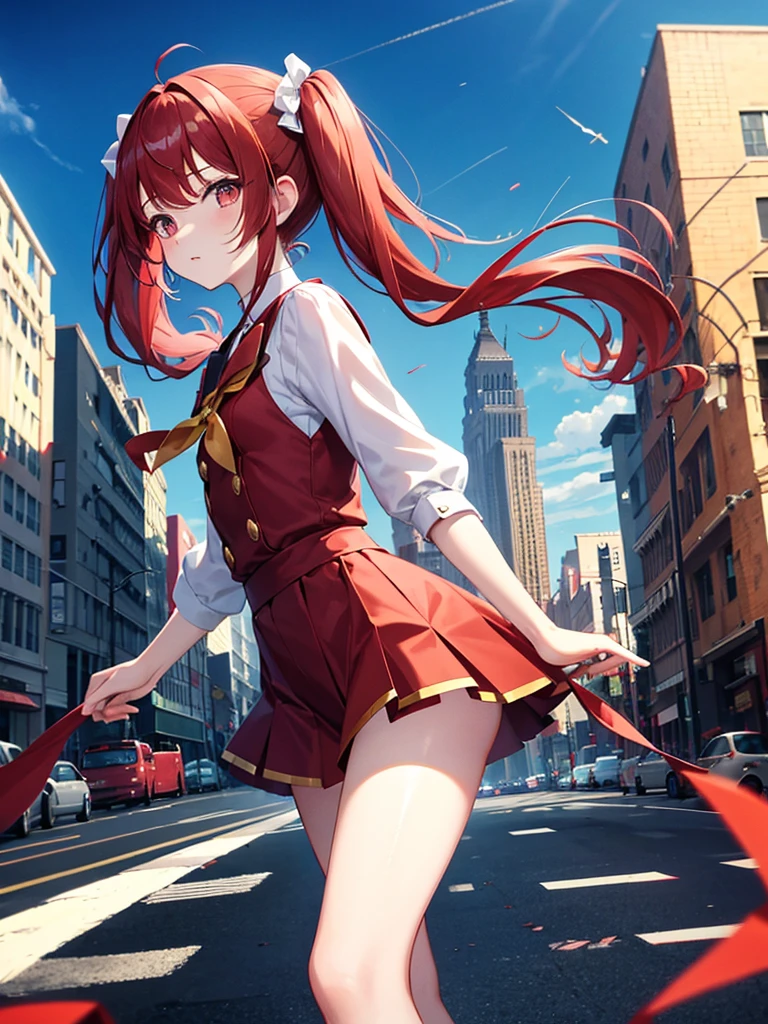 One person, Long Hair, bangs, Patsun,重めbangs,Twin tails,
The chest is a little,Red Hair,Magical girl,Ruined Building Background