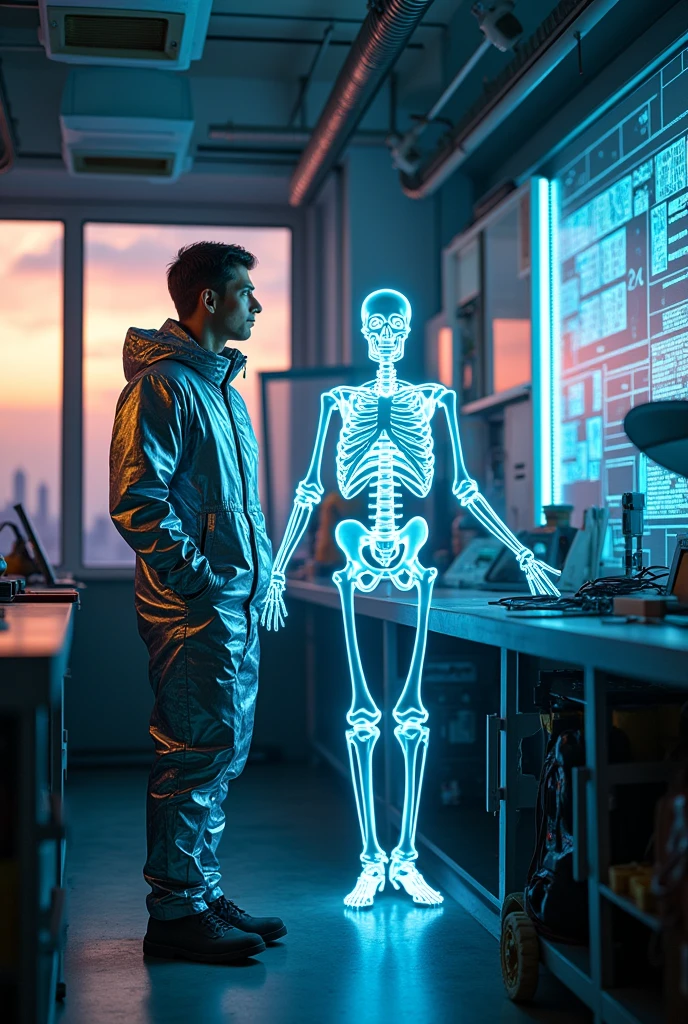 an engineer with a skeleton