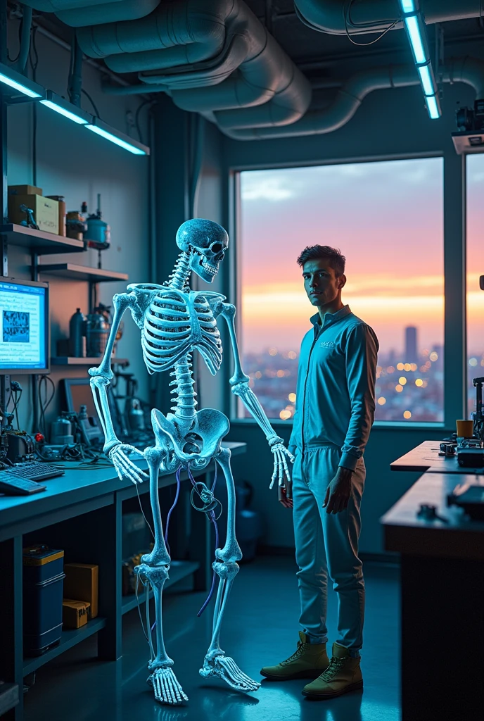an engineer with a skeleton