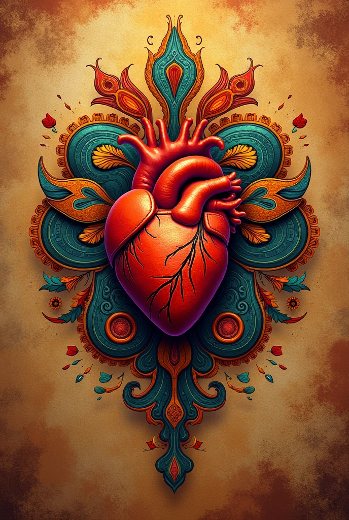 Náhuatl culture inspired logo for a restaurant that contains a real heart