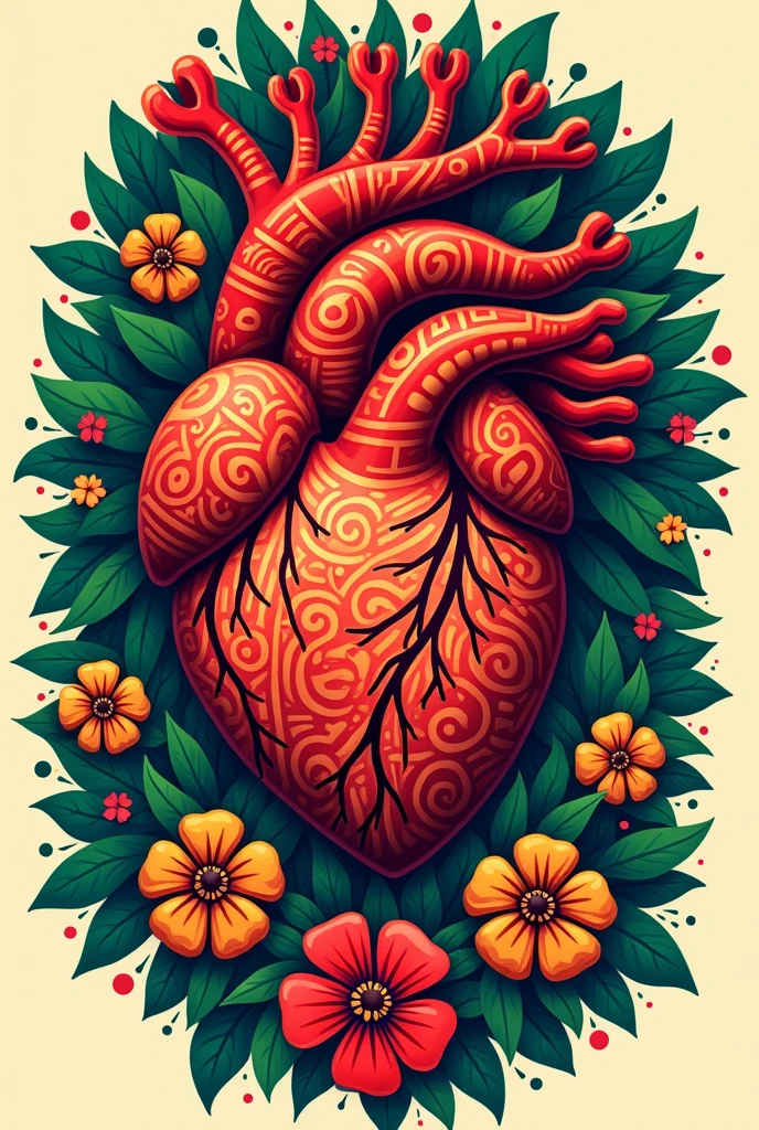 Náhuatl culture-inspired logo for a restaurant containing a 2d real heart