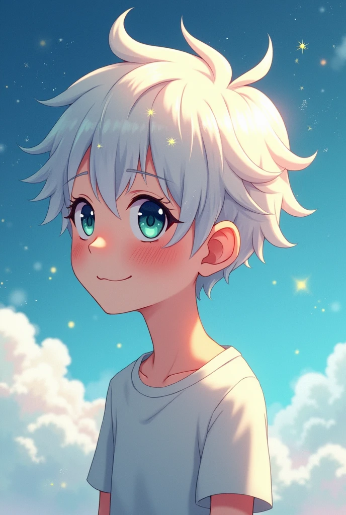 **I'm a skinny gay anime boy, with freckles and strangely white hair and with bright stars that turn on and off in her hair, heterochromia and a very innocent attitude*