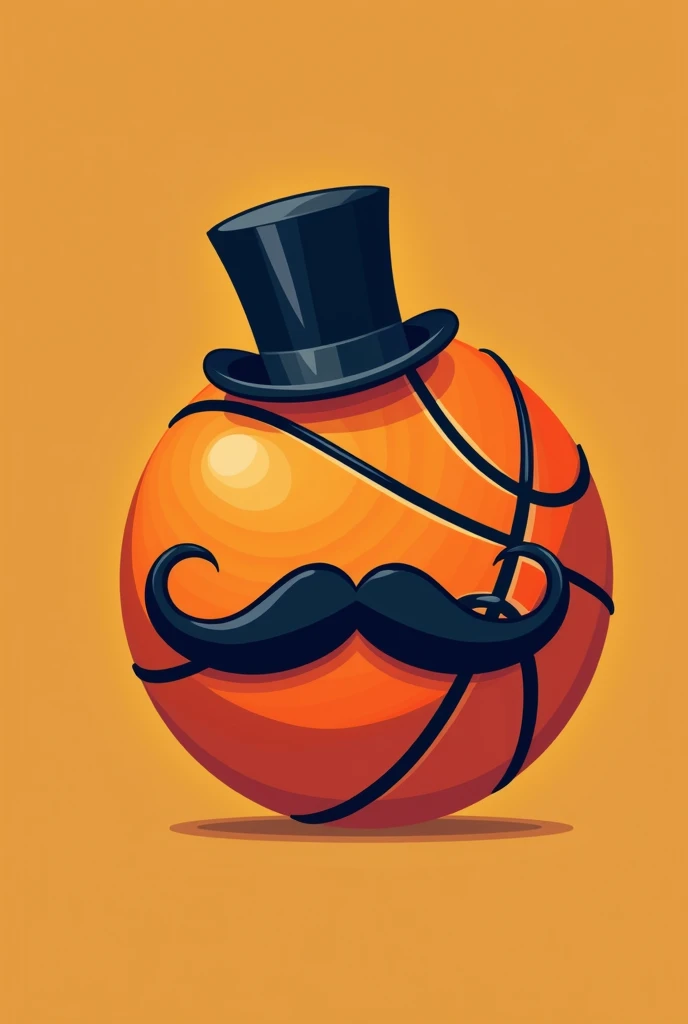a logo with a basketball with a handlebar mustache and a small black top hat, NBA logo style