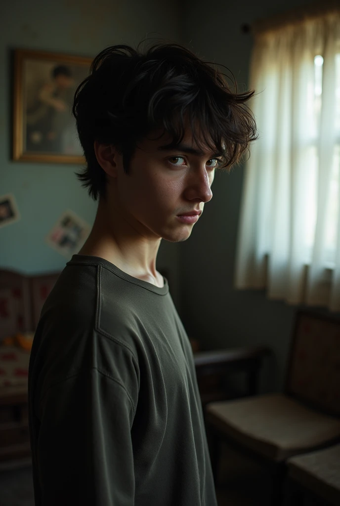 Young man, bowing, sad