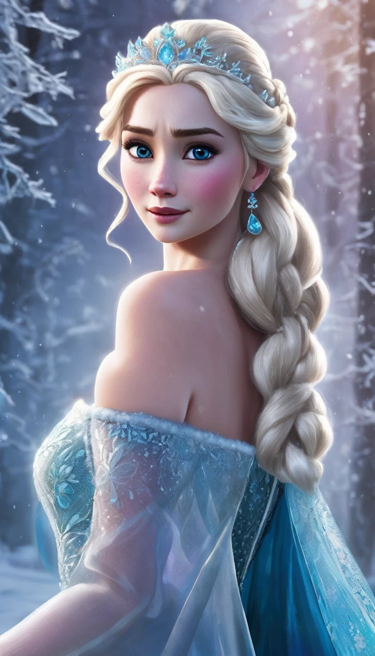 A close-up of a woman in a dress with a long skirt, beautiful elsa, elsa from frozen, elsa frozen, elsa, portrait of elsa of arendelle, portrait of elsa from frozen, ice queen, frozen like a statue, Beautiful full body concept art., ((a beautiful fantasy empress)), blonde hair princess, frozen, Ice Princess, beautiful digital artwork