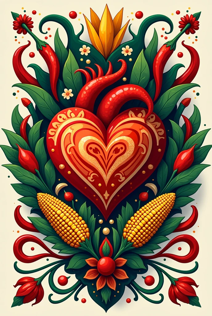 2D logo inspired by Nahuatl culture and gastronomy that contains a real heart