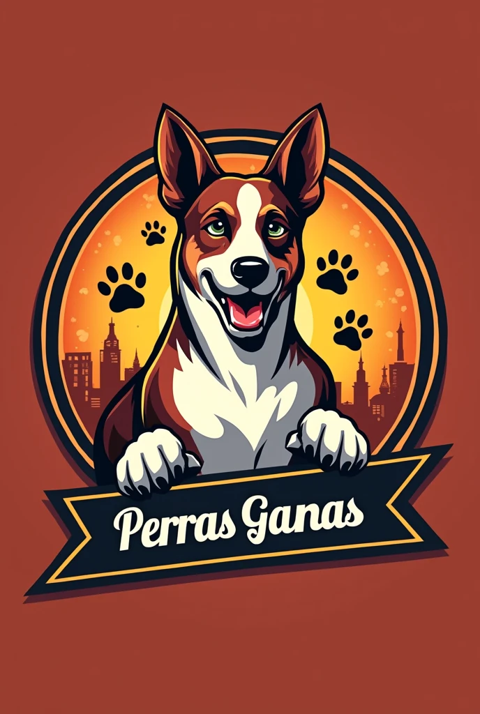 Logo for a restaurant called Perras Ganas
Include a sexy, daring dog