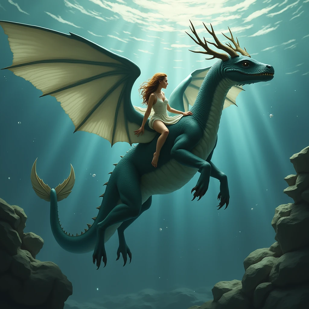 Beautiful Erotic
angel riding Leviathan