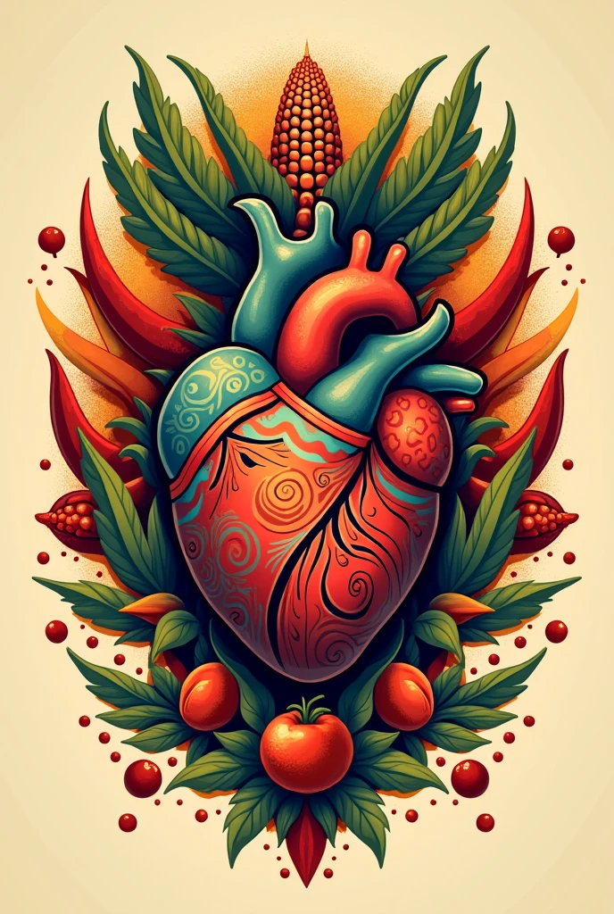 2D logo inspired by Nahuatl culture and gastronomy containing a human heart