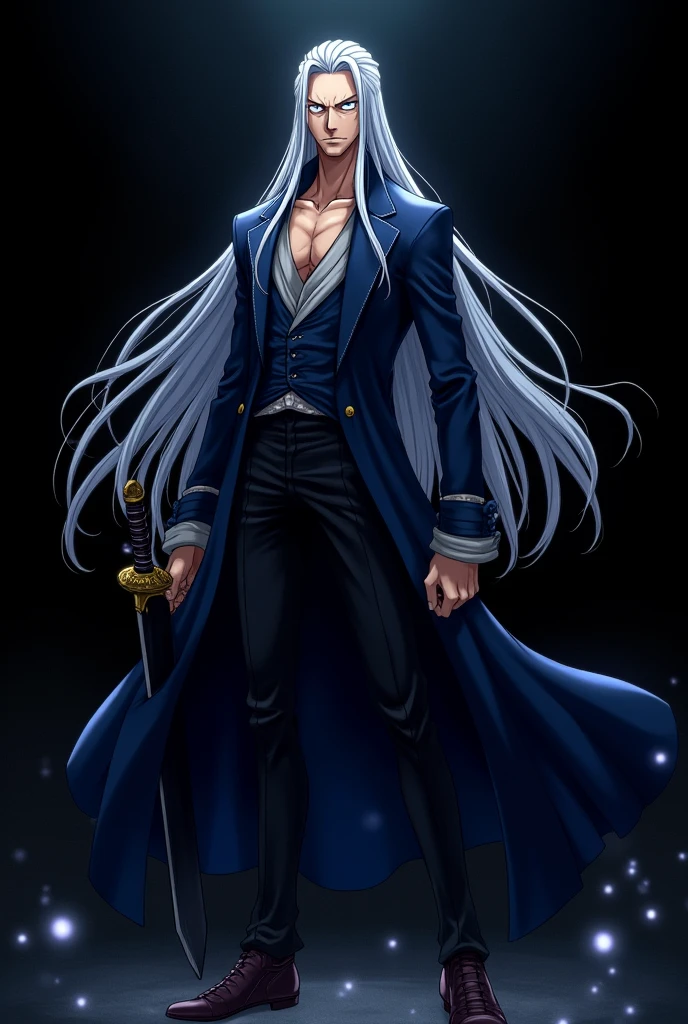 Create a striking image with a black background of the One Piece character Rayleigh.
