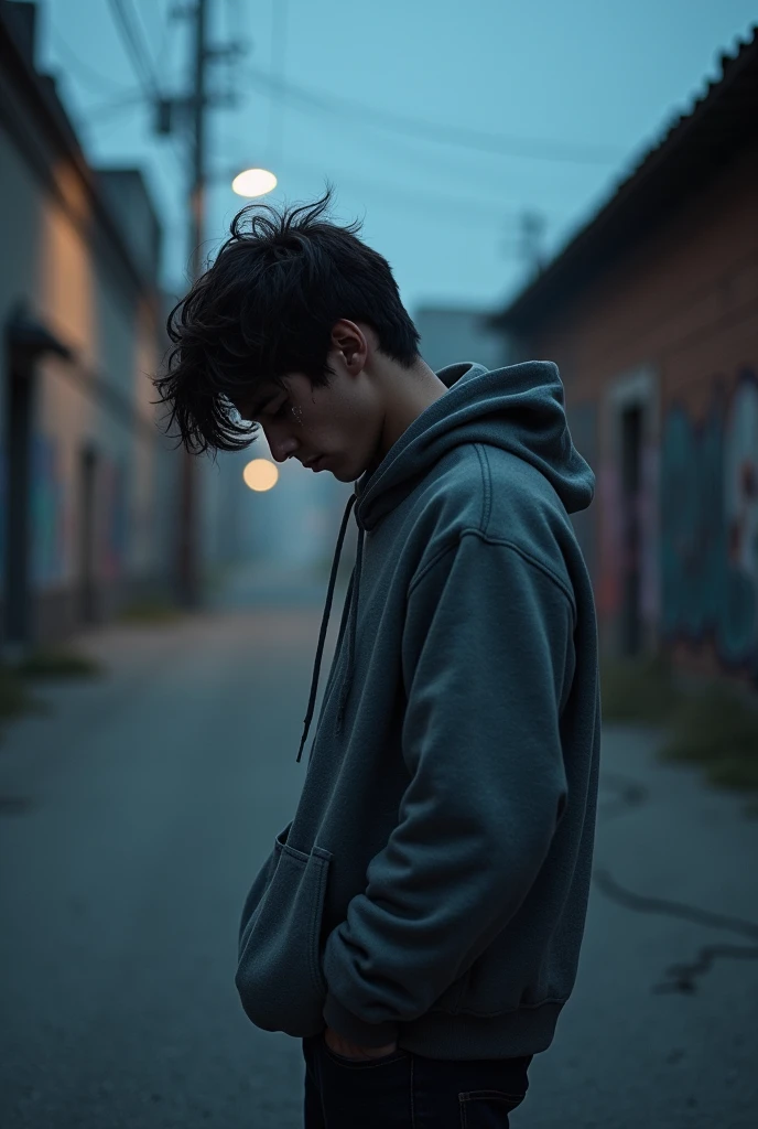 Young man, bowing, sad