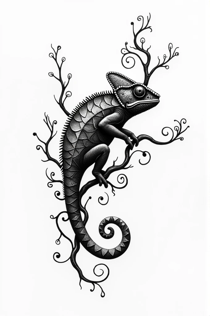Black and white chameleon tattoo design